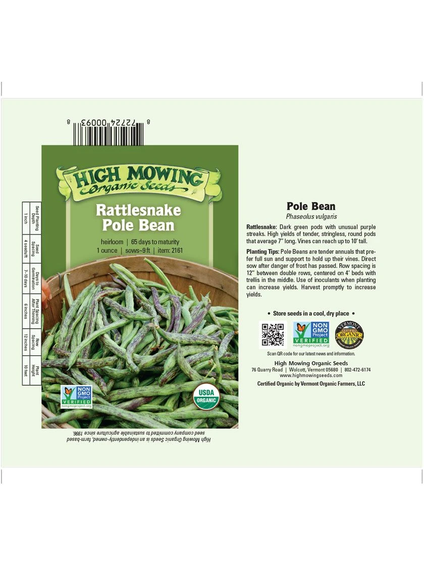 Rattlesnake Pole Bean Organic Seeds 4 Rattlesnake Pole Bean Organic Seeds - Image 2